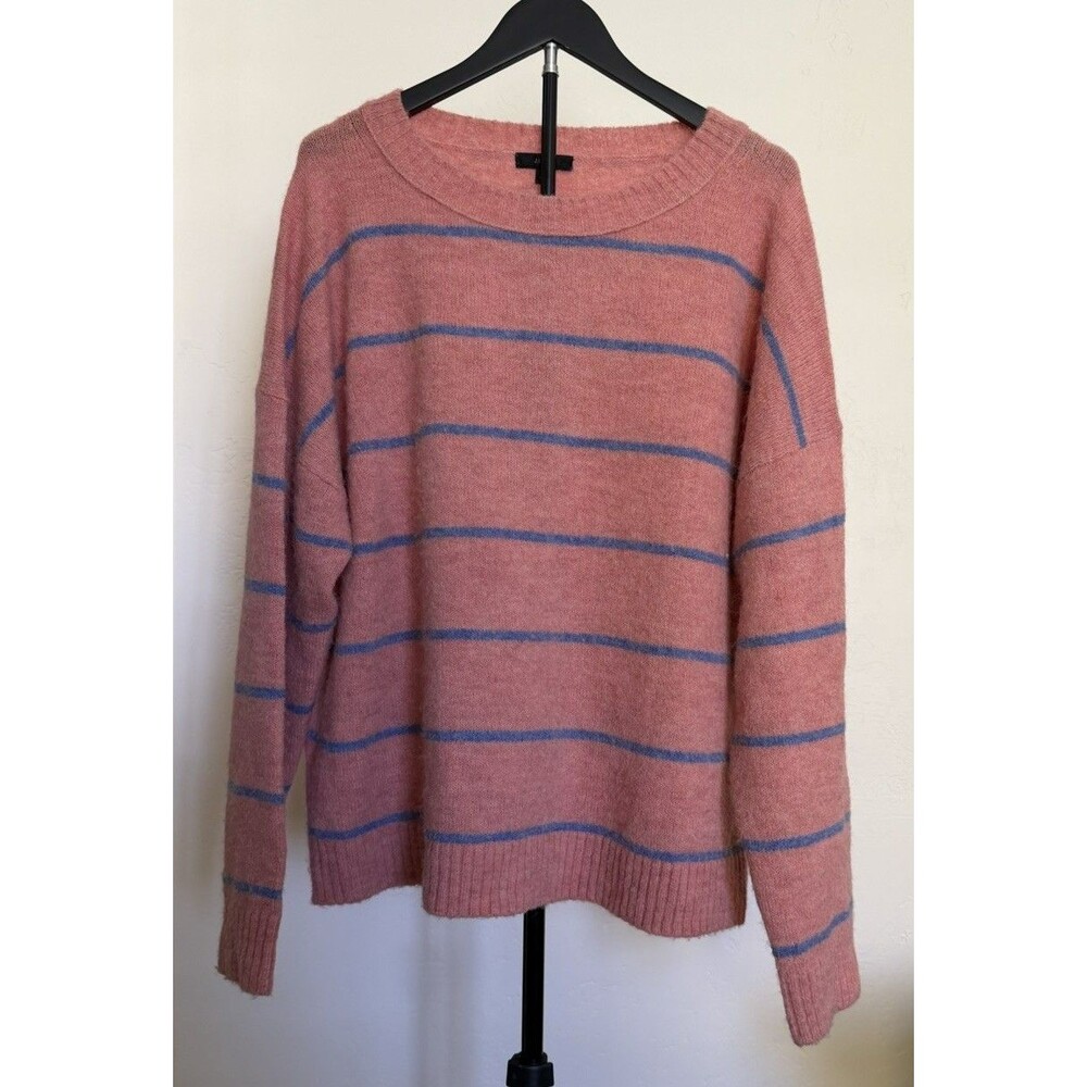 J.CREW Women’s Pink/Blue Stripe Alpaca Merino Blend Classic Oversized Sweater L